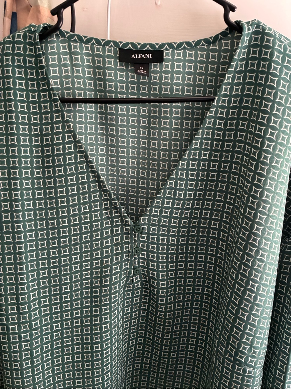 Alfani Green Geometric V-Neck Blouse